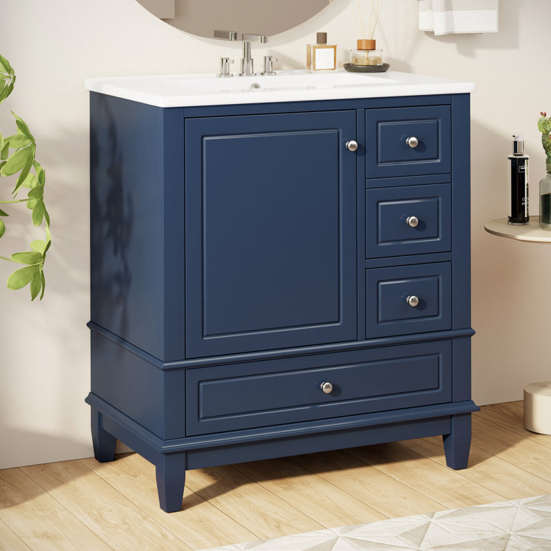 Daisy 30'' Single Bathroom Vanity With Ceramic Top, Blue