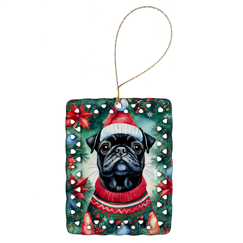 Ornement en porcelaine de Noël carlin, Pug 3591