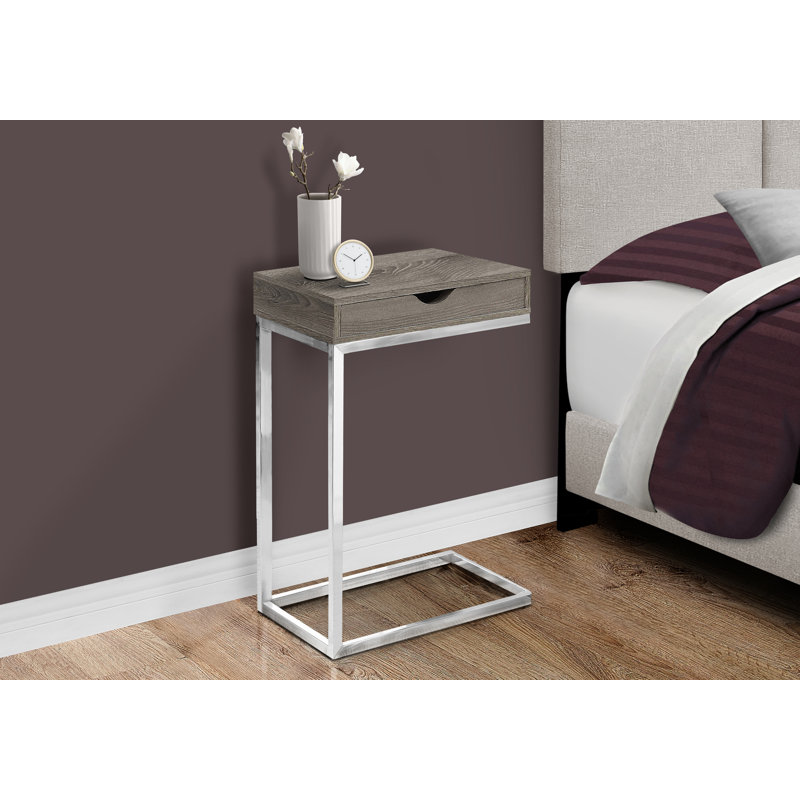 Table d'appoint en forme de C, bout, côté, collation, tiroir de rangement, salon, chambre à coucher, métal, Taupe foncé