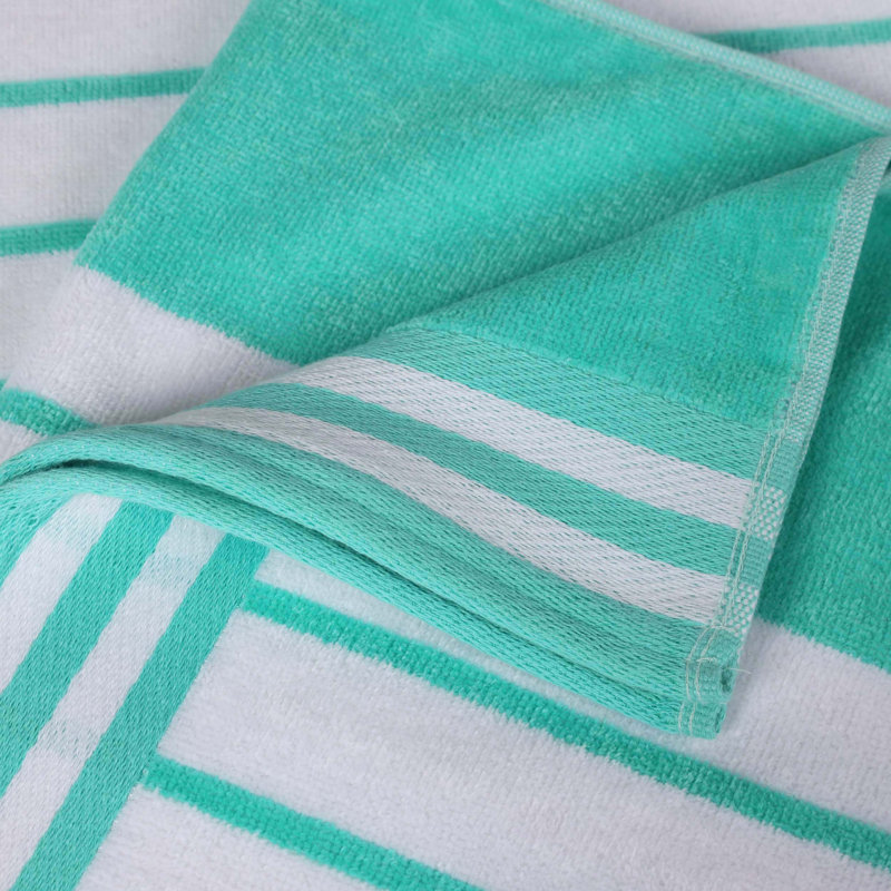 Chira Oversized Stripe Cabana 100% Cotton Beach Towel, Mint, Beach Towel - 2 Pack