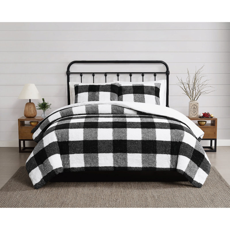 Cannon Cozy Buffalo Check Comforter Set, Black Plaid, Full Comforter + 2 Standard Shams