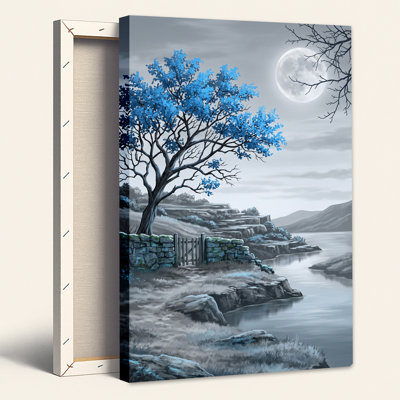 «Blue Tree and Stone Wall» par Moonlit River, art mural sur toile