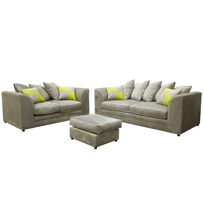 Hoch 3 Piece Suede Fabric Living Room Set, Beige