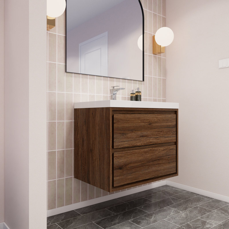 Azden 30" W Wall-Mounted Single Bathroom Vanity Set, Rosewood
