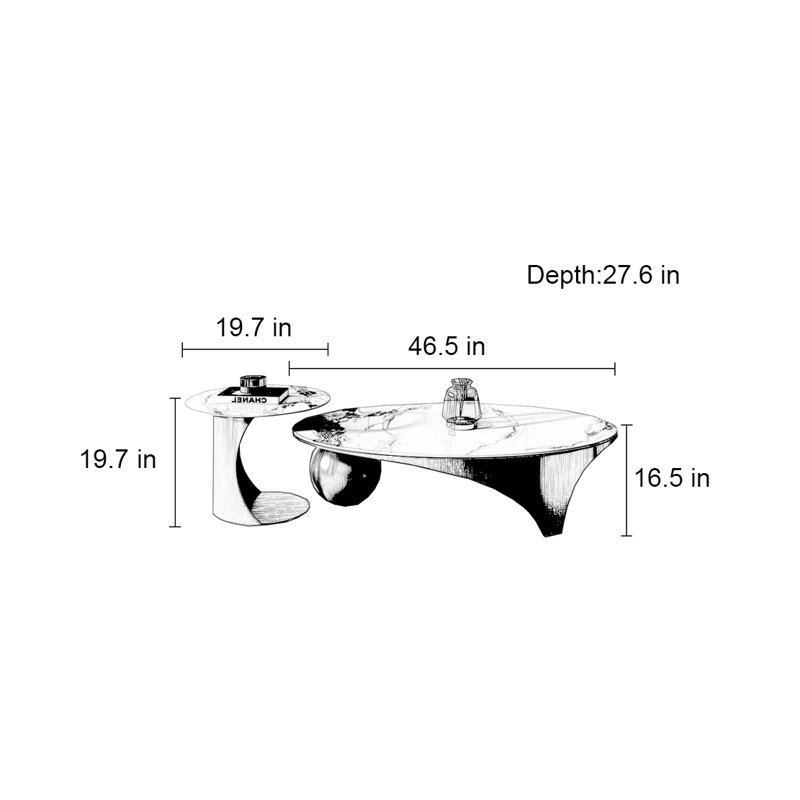 Table basse Modern, Doré, H 16,5 po x l 46,4 po x P 27,6 po 