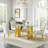 63" Dining Table With Glass Top And Double Pedestal Metal Base-102095471