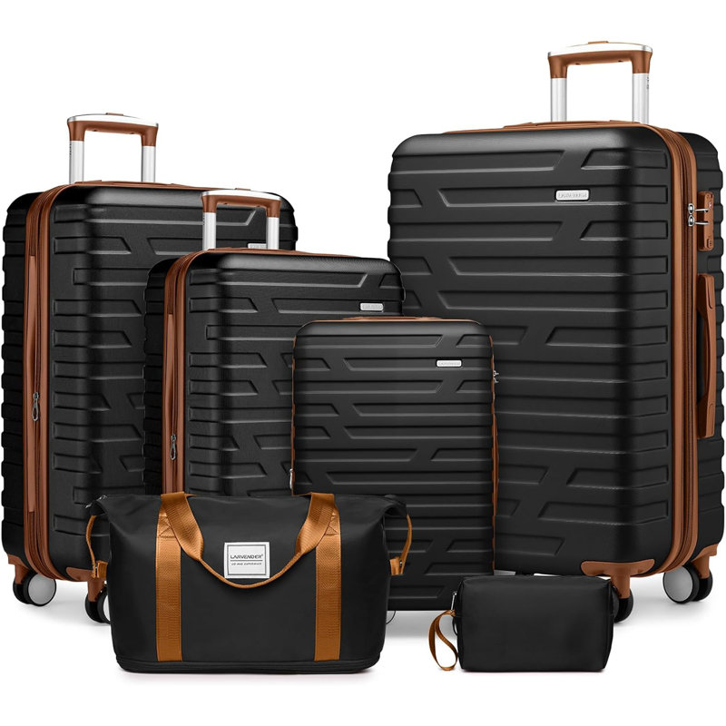 Ensemble de 6 valises avec sacs de voyage, valises rigides extensibles avec roulettes à verrou TSA