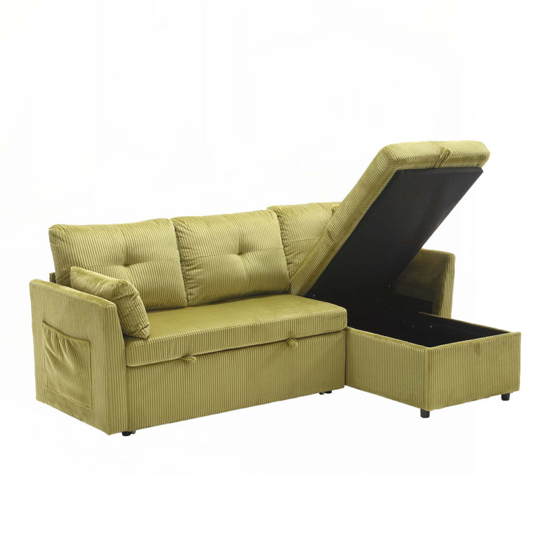 Vaya 2 - Piece Pull Out Sectional Sleeper Sofa With Storage Chaise, Olive Corduroy