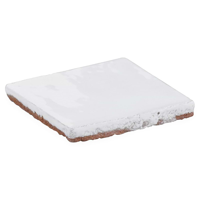 Emery Blue 4X4 Square Handmade Crackled Glossy Terracotta Tile - Final Sale, White