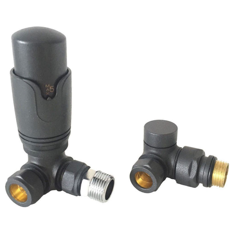 Thermostatic Chrome Corner Radiator Valve Set, Anthracite