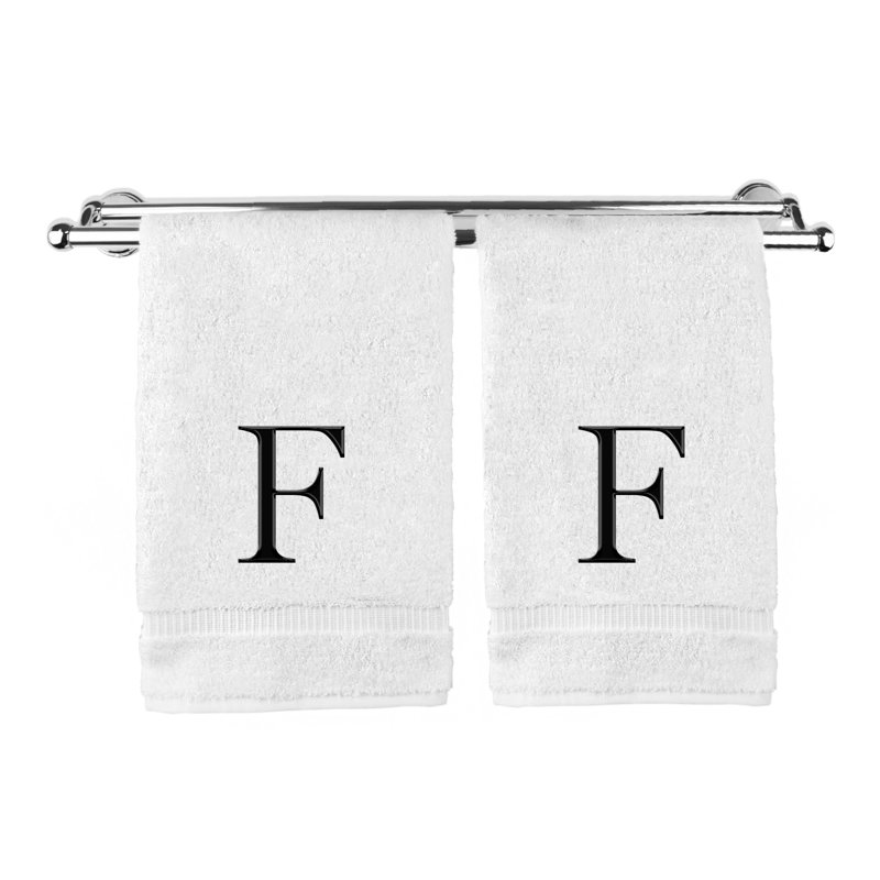Essuie-mains monogrammés - ensemble de 2 - lettre bloc, F, Blanc / noir