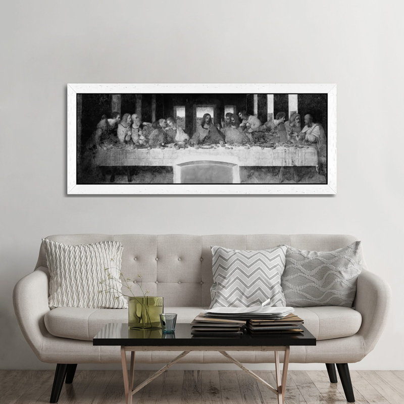 The Last Supper II by Leonardo Da Vinci - Panoramic Painting on Canvas, White Framed, 30.48 cm H x 91.44 cm W