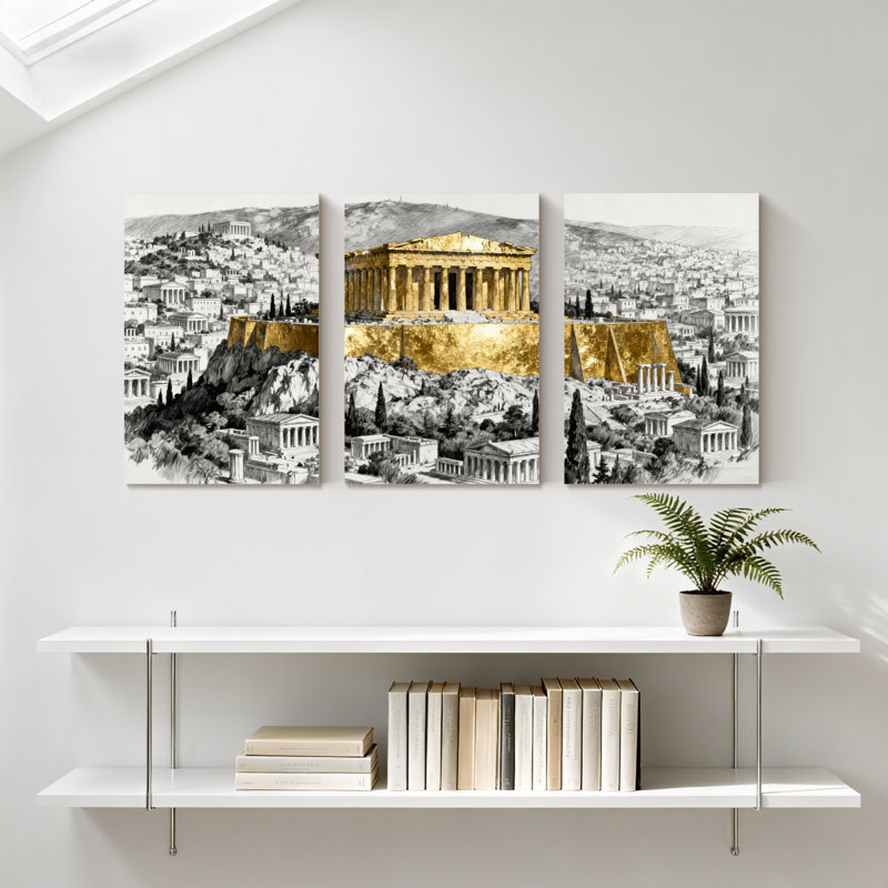 Monument historique du Parthénon, paysage urbain antique, ensemble de 3 impressions sur toile, H 30 po x l 60 po