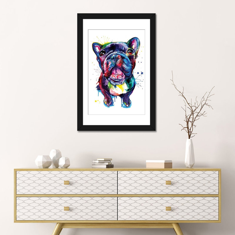 «Frenchie», impression sur toile, H 24 po x l 16 po x P 1 po, Papier d'art encadré noir, Blanc