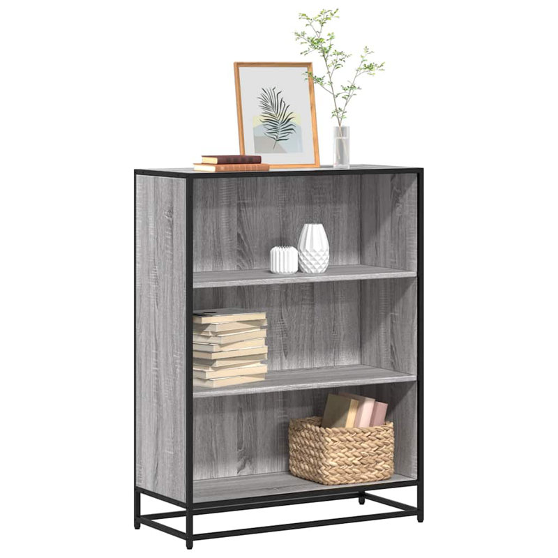 Borough Wharf Bookcase Engineered Wood, Grey Sonoma, 107.5cm H x 80.5cm W x 35cm D