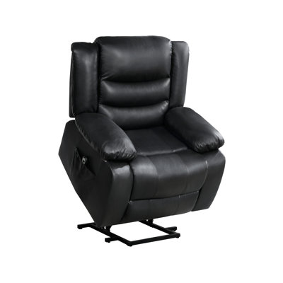 Black Faux Leather Power Lift Recliner Chair with Adjustable Positions and Solid Wood Frame