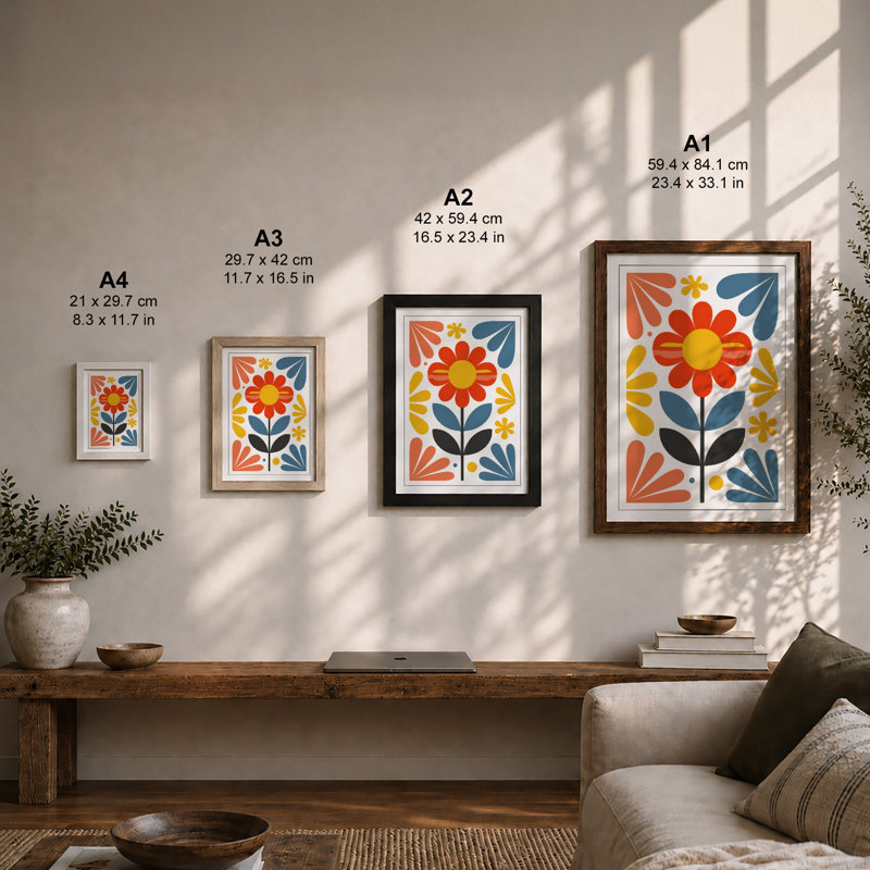 Sunburst Symmetry Botanical - Framed Print, A2 - 59.4 x 42.0 cm, White