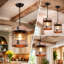 Paquet de 2 luminaires suspendus ronds en métal et en bois avec lampe rétro style loft rustique antique Edison
