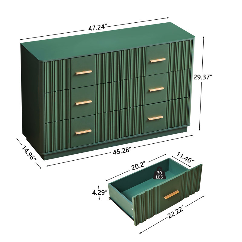 Commode double avec 6 tiroirs, Vert