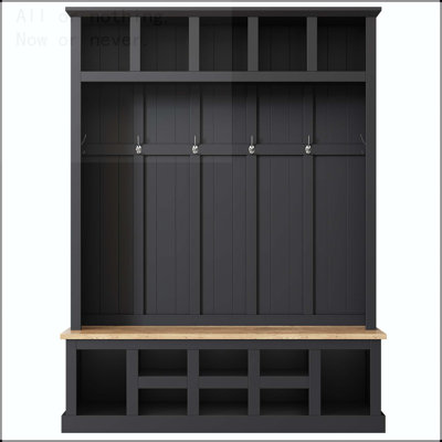 3-in-1 Wooden Hall Tree with Wide Storage Bench and 6 Hooks