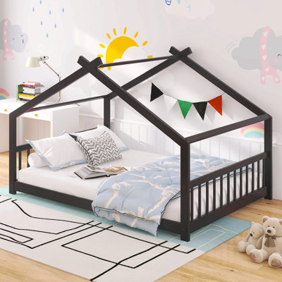Full Size House Bed Wood Bed, Espresso