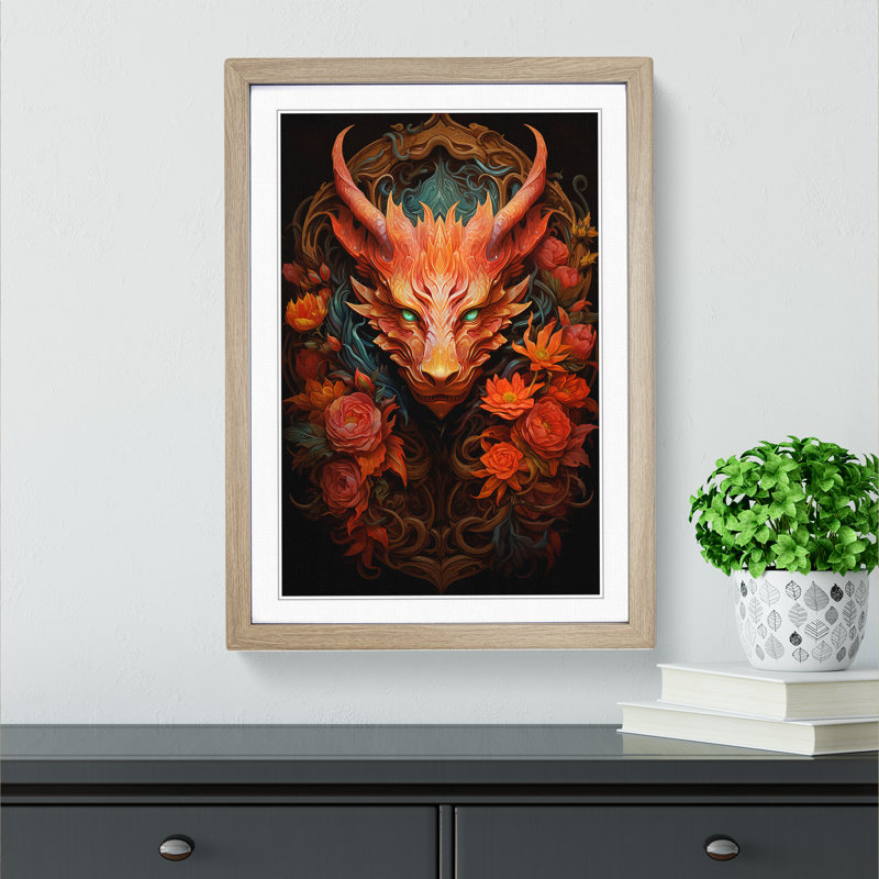Dragon Baroque - Framed Print, Oak, 46cm H x 34cm W x 2cm D