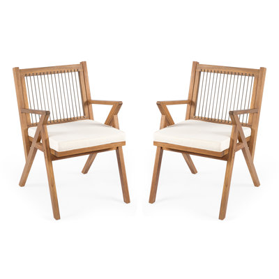 Ensemble de 2 chaises de salle à manger d'extérieur en bois d'acacia avec dossier en corde tissée et coussins Roomfitters
