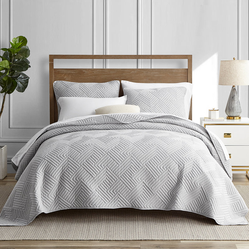 Ensemble de courtepointe en microfibre toutes saisons confectionnable, Courtepointe pour très grand lit et 2 très grand, gris