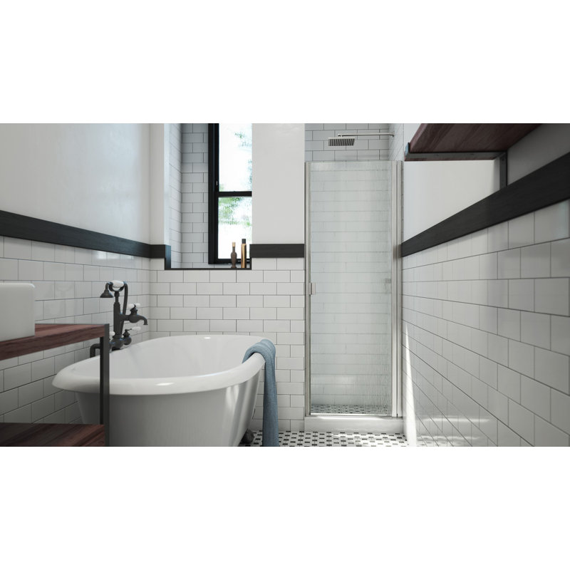 RD - W x 66'' H Hinged Door Semi-Frameless Shower Door with, Brushed Nickel, Rain