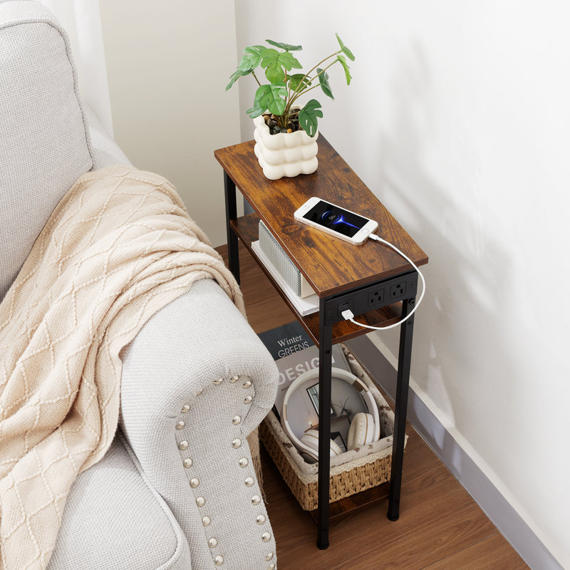 Table d'appoint 24,4 po à 3 niveaux avec station de charge, Rustic Brown