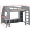 Lit mezzanine en bois avec bureau, étagères à rangement multiples, DEL et portemanteau suspendu