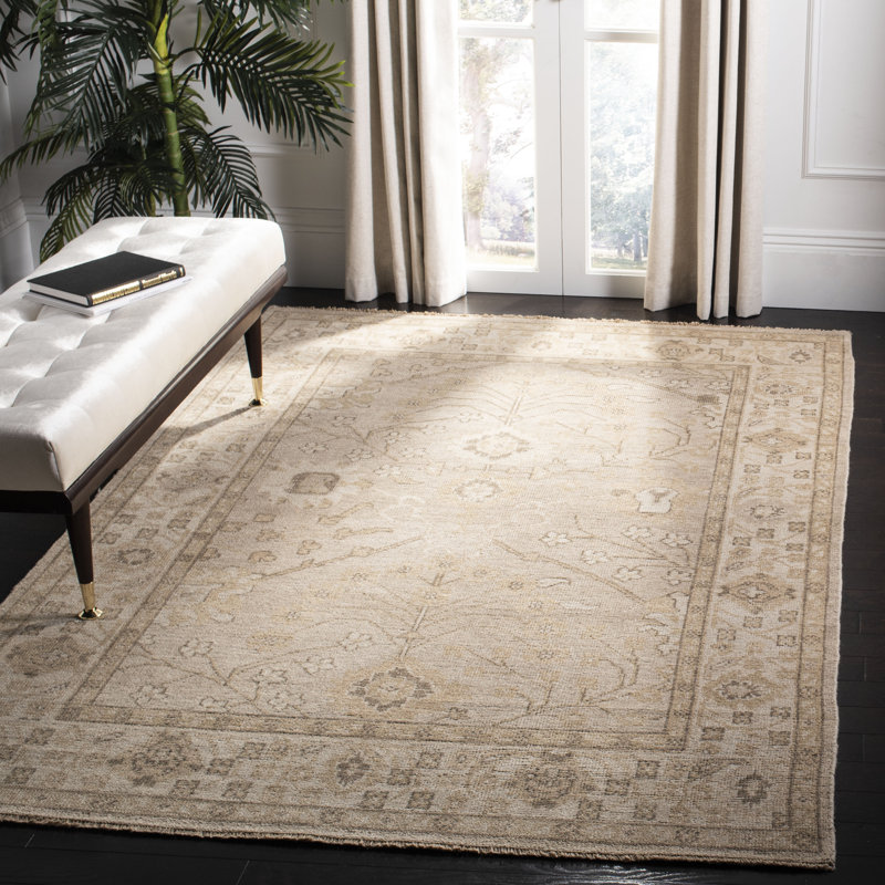 Tapis oriental ivoire en laine et viscose noué à la main Kline Kline, Rectangle 6 pi x 9 pi
