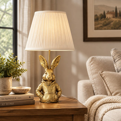 Lampe de table décorative lapin Geisler, pied en résine avec abat-jour en tissu, lampe d'appoint pour chambre, salon et table de chevet