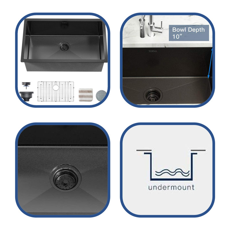 Évier de cuisine en acier inoxydable encastrable 32 po L 32 po