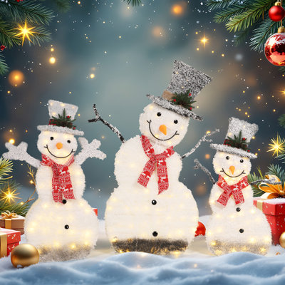 Décoration de bonhomme de neige 92cm en fer floqué lumineux (style mère) - Ornement de Noël intérieur / extérieur