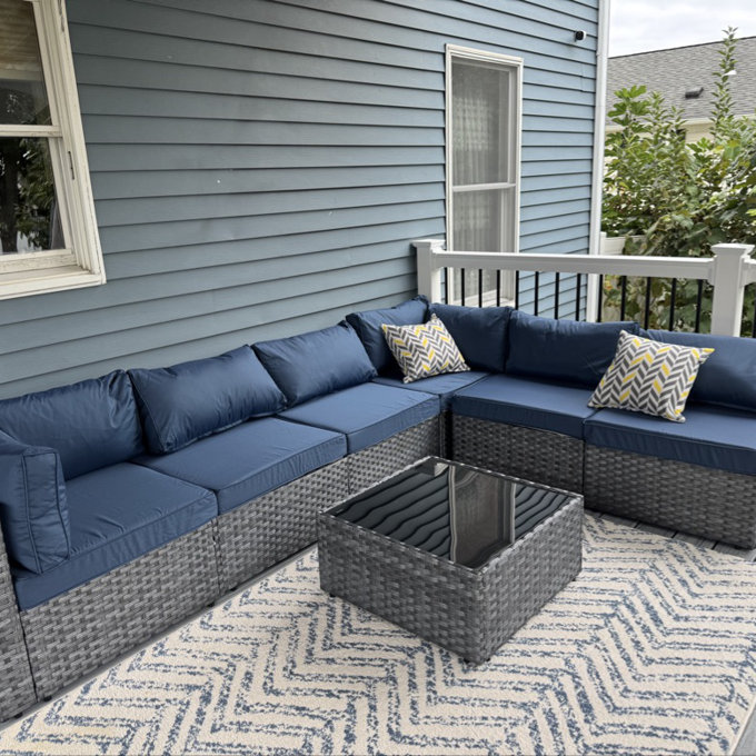 Bushrah 8-Piece Outdoor Patio Sectional Seating Group with Cushions - Navy