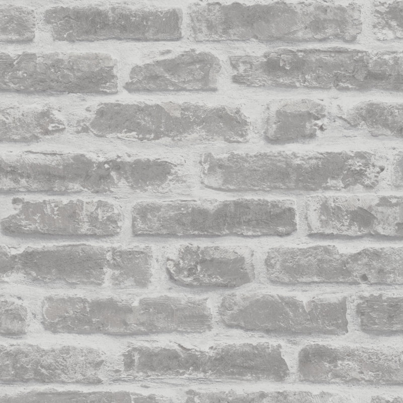 Olio Exposed Brick 33' L x 21" W Wallpaper Roll, White/Beige