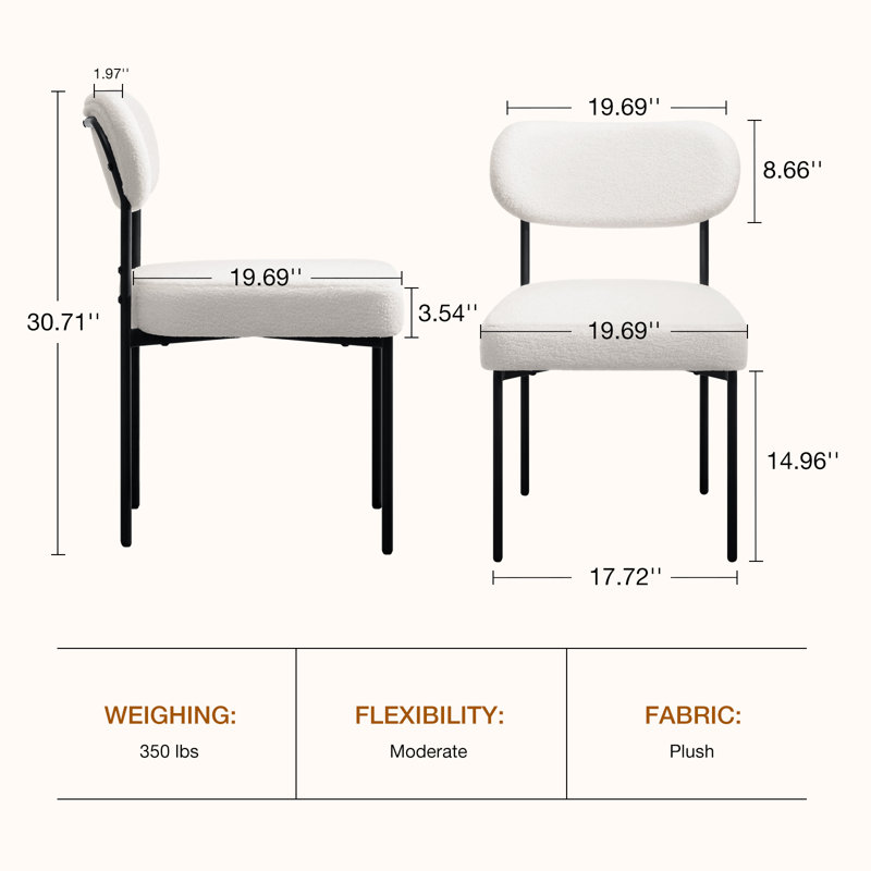 19.7"W Upholstered Dining Chairs Boucle Dining Chair With Adjustable Foot Pads, White, 6