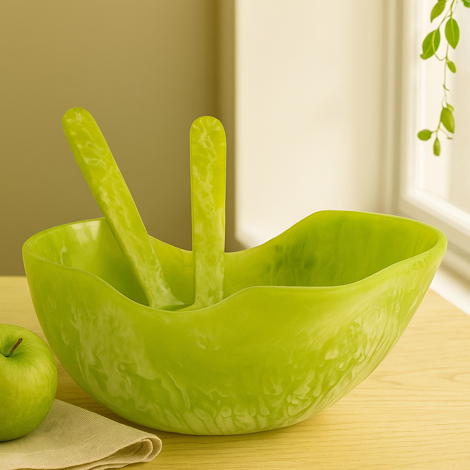 Small Large Fruit Bowl Orange Resin Dia 13.3", Green