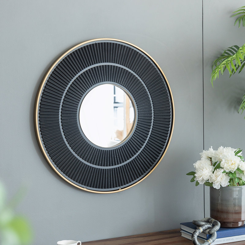 Manufactured Wood Frame Vertical Mirror, Golden Black, 31.5" x 31.5", Rond
