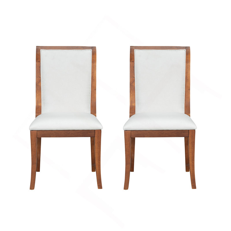Finish Upholstered Dining Chairs Set Of 2 - Traditional Elegant Fabric Side Chairs With Curved Lines, Solid Hardwood Frame
