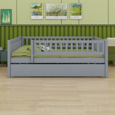Wood Daybed With Trundle And Fence Guardrails