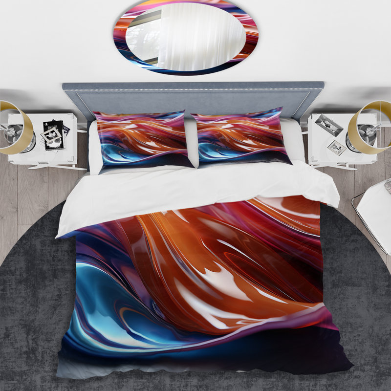 Mauve et bleu Fractal Wave II - Ensemble de housse de couette fractale abstraite