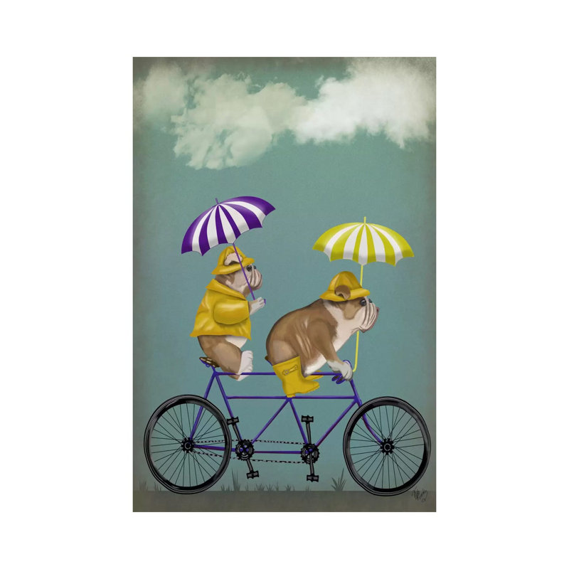 English Bulldog Tandem by Fab Funky - Wrapped Canvas Gallery-Wrapped Canvas Giclée, 66.04 cm H x 45.72 cm W x 1.91 cm D