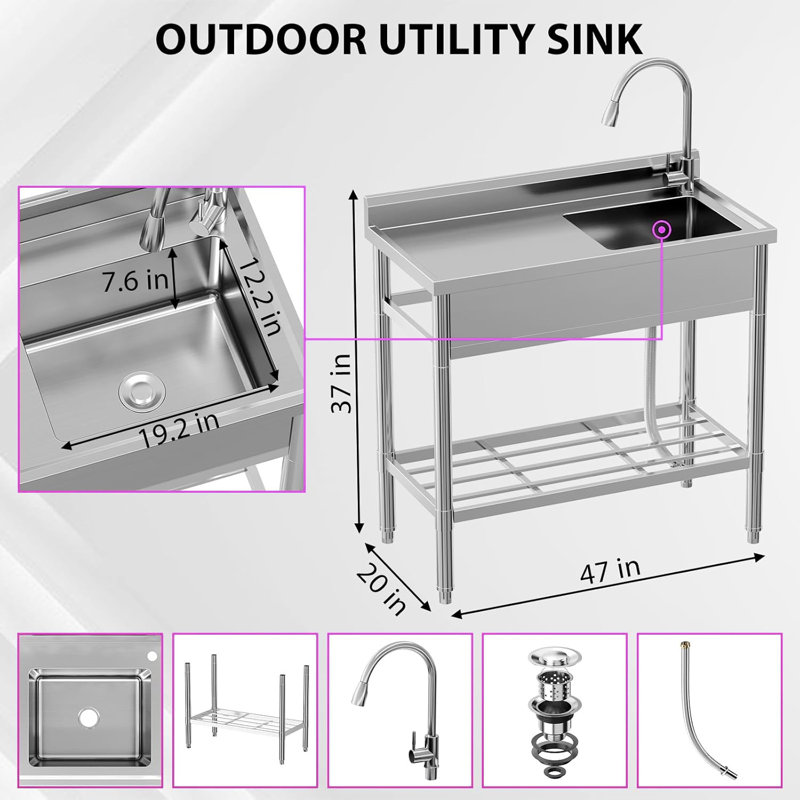 119.4cm L x 50.8cm W Freestanding Laundry Sink with Faucet