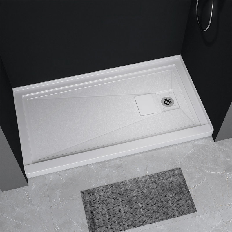 Bases de douche et casseroles Base de douche blanche à seuil simple l 60 po x P 32 po avec ensemble de bonde et couvercle de bonde inclus, antidérapant