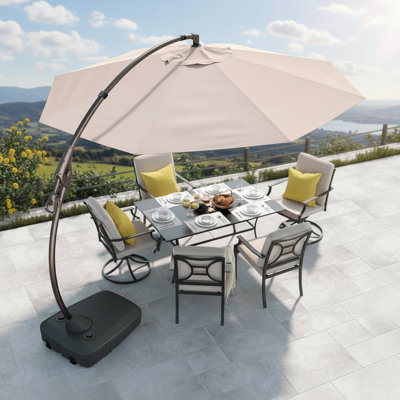 Parasol en porte-à-faux latéral en aluminium de 11 pieds avec base, grand parasol de patio extérieur, de couleur champagne