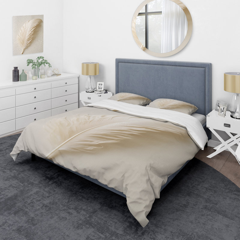 Delicate White Boho Feather - Animals Duvet Cover Set - Microfiber Polyester, King Duvet Cover + 2 King Shams