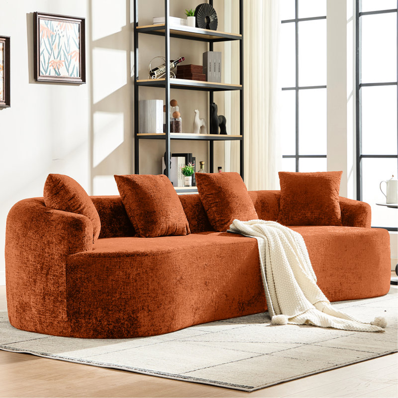 Chenille courbée orange avec 3 coussins, siège profond pour appartement et salon, aucun assemblage requis, mousse à mémoire de forme confortable, décor de chambre adapté aux animaux de compagnie, assemblage, confort