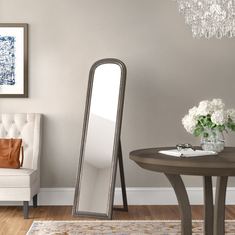 Aaliyah Wood Flat Floor Mirror, Brushed Brass